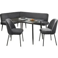 OTTO home Eckbankgruppe Melvin (Set, 4-tlg. Tisch, Bank und 2 Stühle), Taschenfederkern, Tisch (120x75cm) schwarz, Bank und Stühle anthrazit oder beige