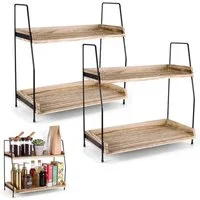 BlingBin Küchenregal 38×19×38 cm Gewürzregal aus Holz & Metall, 2 Etage Organizer-Regal, 2er Set 2-tlg., Stehend Gewürzständer mit Arbeitsplatte für Küche, Zuhause, Büro