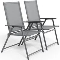 TLGREEN Klappstuhl Eisen-Gartenstuhl mit atmungsaktivem Teslin-Gewebe, (Armlehnen & hoher Rückenlehne, allwettertauglich, 2 St), – für Garten, Pool, Camping