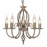 Licht-Erlebnisse Kronleuchter CANDELA 1, ohne Leuchtmittel, Messing Antik Metall 5-armig L:47 cm E14 Rustikal Esstisch