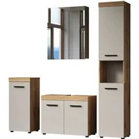 welltime Badmöbel-Set Isera, (4-St), Set mit Hochschrank, Waschbeckenunterschrank, Standtyp, Spiegelschrank