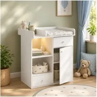 Yorbay Wickelkommode Wickeltisch, mit LED Licht Stauraum Wickelplatz Trennwände Babyzimmer