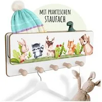 Holzura Kinderregal Kindergarderobe aus Holz mit Ablage und magnethaftendem Rahmen.