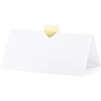 partydeco Papierdekoration, Tischkarten mit Herz 10x5cm blanko 10 Stück weiß / gold
