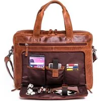 ALMADIH Businesstasche Leder Businesstasche BRUNO Ledertasche 15 Zoll Aktentasche Braun