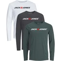 Jack & Jones Langarmshirt Regular-Fit mit stilvollem Printdruck (Spar-Set, 3er-Pack) in Unifarbe aus Baumwolle, mit lizenziertem Originaldesign Print