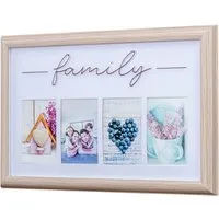 Levandeo® Bilderrahmen Collage, Bilderrahmen 4 Fotos 10x15 Natur Family Passepartout MDF Holz