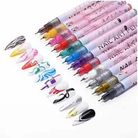 KINSI Nageldesign Zubehör 12 Farben Nail Art Stift Set, Punkt- & Linienstift, DIY Nagelkunst, 12-tlg., Acrylfarbe Nailart-Stifte-Set für Zuhause und Den Salon Nagel-DIY