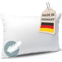 KNERST Federkopfkissen 80x80 & 40x80 - Kopfkissen mit Federn, Füllung: Federn, Seitenschläfer, Bauchschläfer, Rückenschläfer, Hergestellt in Deutschland, für Allergiker geeignet