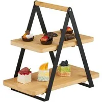 relaxdays Servierplatte Etagere Bambus & Metall, Bambus, 2