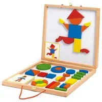 DJECO Geoform Kunterbunte Magnete im Holzkoffer DJ03130 Magnetspielbausteine