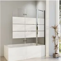 Hopibath Duschwand Badewanne faltbar Badewannenaufsatz Milchglas 3 teilig, 6mm Sicherheitsglas, mit Haltestange, Rechts-und Links montierbar, Hebe- / Senkfunktion