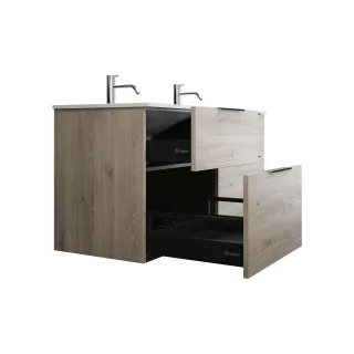 Burgbad Mineralguss Waschtisch-Set Eqio Eiche Dekor Flanelle/Alpinweiss, SEYW122F2632C0001 SEYW122F2632C0001