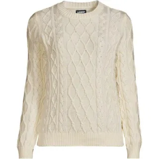 Aran-Rundhalspullover DRIFTER, Damen,  Weiß, Baumwolle, by Lands' End