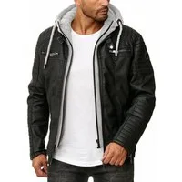 RedBridge Lederimitatjacke in Lederoptik mit Kapuzen-Einsatz und Stepp-Details Robust, strapazierfähig, langlebig