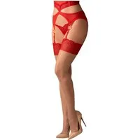 Obsessive Strapsstrümpfe Desir Straps-Strümpfe mit rotem Spitzenbund (1-Paar) Elastischer roter Spitzen-Abschluss