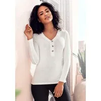 LASCANA Langarmshirt mit kurzer Knopfleiste aus luftiger Viskose-Ripp-Qualität