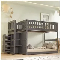 Merax Etagenbett 140x200cm mit Stauraum (1-St., Jugendbett), Kinderbett Hochbett mit sicherer Treppe und hohem Rausfallschutz