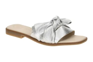 Paul Green Damen Pantoletten 6132-02 Grau Alu Futur Metallic Echtleder