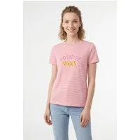 Zwillingsherz T-Shirt "Positive Vibes" gestickter Statement Schriftzug, Rundhals