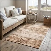 Sansibar Teppich Keitum 009, rechteckig, Höhe: 3 mm, Flachgewebe, Motiv Holzdielen & gekreuzte Säbel