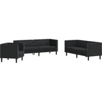 vidaXL Sofa 3-tlg. Chesterfield-Sofa-Set Schwarz Kunstleder