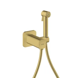 hansgrohe AXOR Bidette Showers Bidette Duschkopf 29243990 1 Strahlart softsquare für Mischwasser mit Duschkopfhalterung und Duschschlauch 1,25 m, Polished Gold Optic