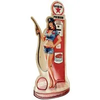 Moritz Metallschild Blechschild Frau Zapfsäule Gasoline rot, Vintage Retro Deko Schild Metallschild Wandbild Schild