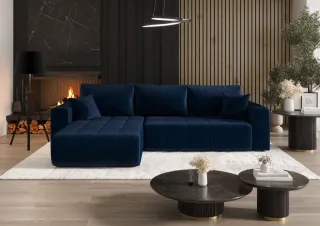 Ecksofa Schlafsofa CAMILA Stoff Monolith Dunkelblau Ottomane Links