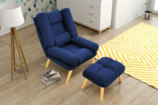 Relaxsessel Sessel VENICE verstellbar in Stoffbezug Blau inkl.Hocker