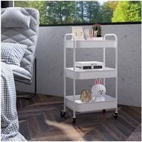 HOMCOM Servierwagen Küchenwagen, Rollwagen mit 3 Etagen, (Beistellwagen, 1 St., Aufbewahrungswagen), für Küche, Wohnzimmer, Stahl, Weiß