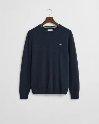 GANT - Superfine Lambswool Rundhalspullover dark navy melange - Gr. - XXL