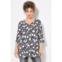 Ulla Popken T-Shirt Shirt Blüten A-Linie V-Ausschnitt 3/4-Arm