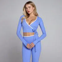 MP Damen Tempo Kontrast Wickel-Top - Kornblumenblau - L