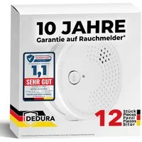 dedura Rauchmelder (10 Jahre Garantie BSI Zertifiziert nach DIN EN14604 inkl. 9V Batterie)