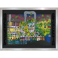 artissimo Bild mit Rahmen gerahmter Kunstdruck 72x53 cm / modernes Wandbild, Friedensreich Hundertwasser: Löwengasse - Die dritte Haut