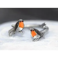 Villa Sorgenfrei Schmuckmanufaktur Silberring Rotkehlchen Ring. Sterling Silber und orangene Emaille (1-tlg)