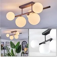 hofstein Deckenleuchte Deckenlampe aus Metall/Milchgas in Schwarz/Weiß, Deckenleuchte im Retro/Vintage-Design (Schirme Ø 12, 15 cm), 5 x G9