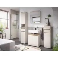 moebel-dich-auf Badmöbel-Set LONDRES, (Set 1, 4-St., Hochschrank, Spiegelschrank, Wbu, Kommode), in kaschmir oder anthrazit, Absetzung: Cremona Eiche