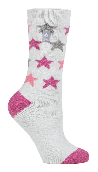 Heat Holders Lite - Womens isoliert thermische Socken | Mehrere Designs einschließlich Argyle Streifen Herzen Sterne | Warme Socken für den Winter - Silver Grey (Nice)