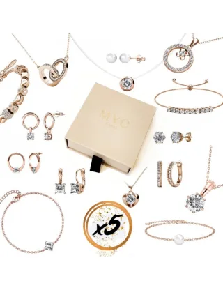 5 Überraschungsjuwelen in einer Geschenkbox - Rose Gold und Kristall