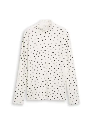 Denim Tom Tailor - Langarmshirt mit Muster small offwhite black dot print - Gr. - XS