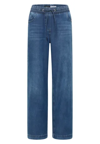 CECIL - High Waist Wide Leg Jeans im Loose Fit mid blue used wash - Gr. - 30