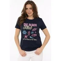 Zwillingsherz T-Shirt "Beach" Rundhals, großes maritimes Motiv mit Stickerei