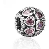 PANDACHARMS Bead Herz an Herz Charm für Charm Armband, 925er Sterling Silber, Zirkonia