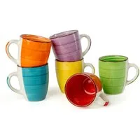 Spetebo Kaffeeservice Kaffetasse 6er Set 340ml Volumen - bunt gemischt (6-tlg), 6 Personen, Porzellan, Kaffeebecher Set im modernen Design