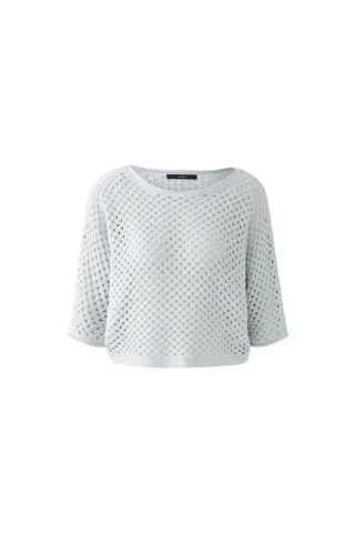 Oui - Pullover Baumwollmischung mit Glanzgarn silver - Gr. - 44