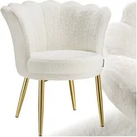 tectake Esszimmerstuhl Sessel dick gepolstert, mit Samtbezug oder Kunstfell, 67 x 64 x 76 (Wohnzimmersessel Stella in Kunstfell creme/gold, 1 St), gewölbte, extrabreite Rückenlehne, bodenschonend, Belastbarkeit 120 kg