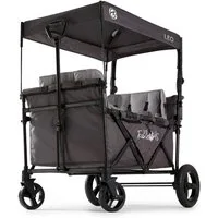 FableKids Bollerwagen LEO X4Plus – Faltbarer Transportwagen mit Dach 5-Punkt-Gurt (Fossil Grau), Hecktasche, Abdeckhaube