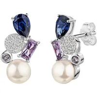 Firetti Paar Ohrstecker Schmuck Geschenk Silber 925 Ohrringe Baguette Kreis Tropfen, mit Zirkonia (synth) - mit Süßwasserzuchtperle